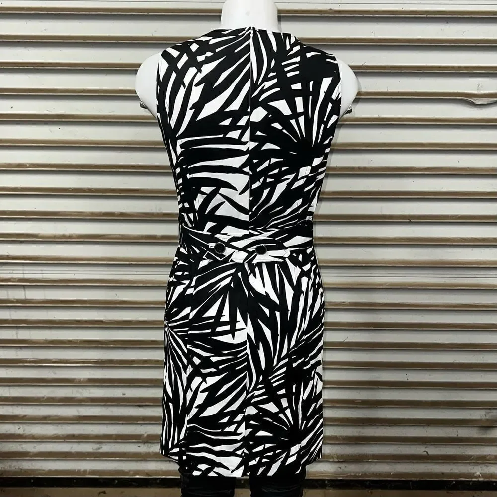 Alfani sheath dress career evening cotton blend white black palm leaf print
